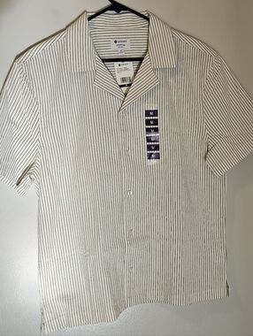 Sperry Mens Premium Apparel Button Down ShortSleeve Shirt White Striped Sz M NWT